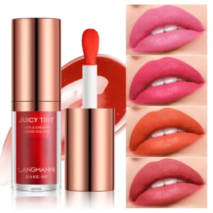 Langmanni Juicy Tint 4-Color Liquid Lip & Cheek Makeup, Velvet Matte Long Lasting