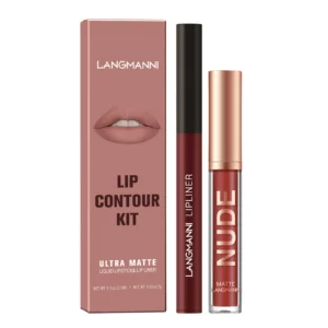Langmanni Ultra Matte Liquid Lipstick & Lip Liner Set - Waterproof, Long-Lasting