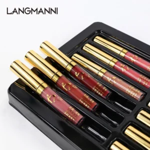 Langmanni 12-Color Matte Liquid Lipstick Set - Long Lasting & Waterproof